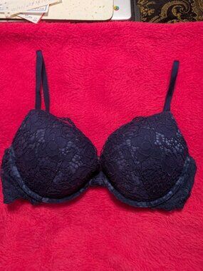 Victoria's Secret Very Sexy Lace Push-Up Bra Navy Blue Floral 34C Style 361699
